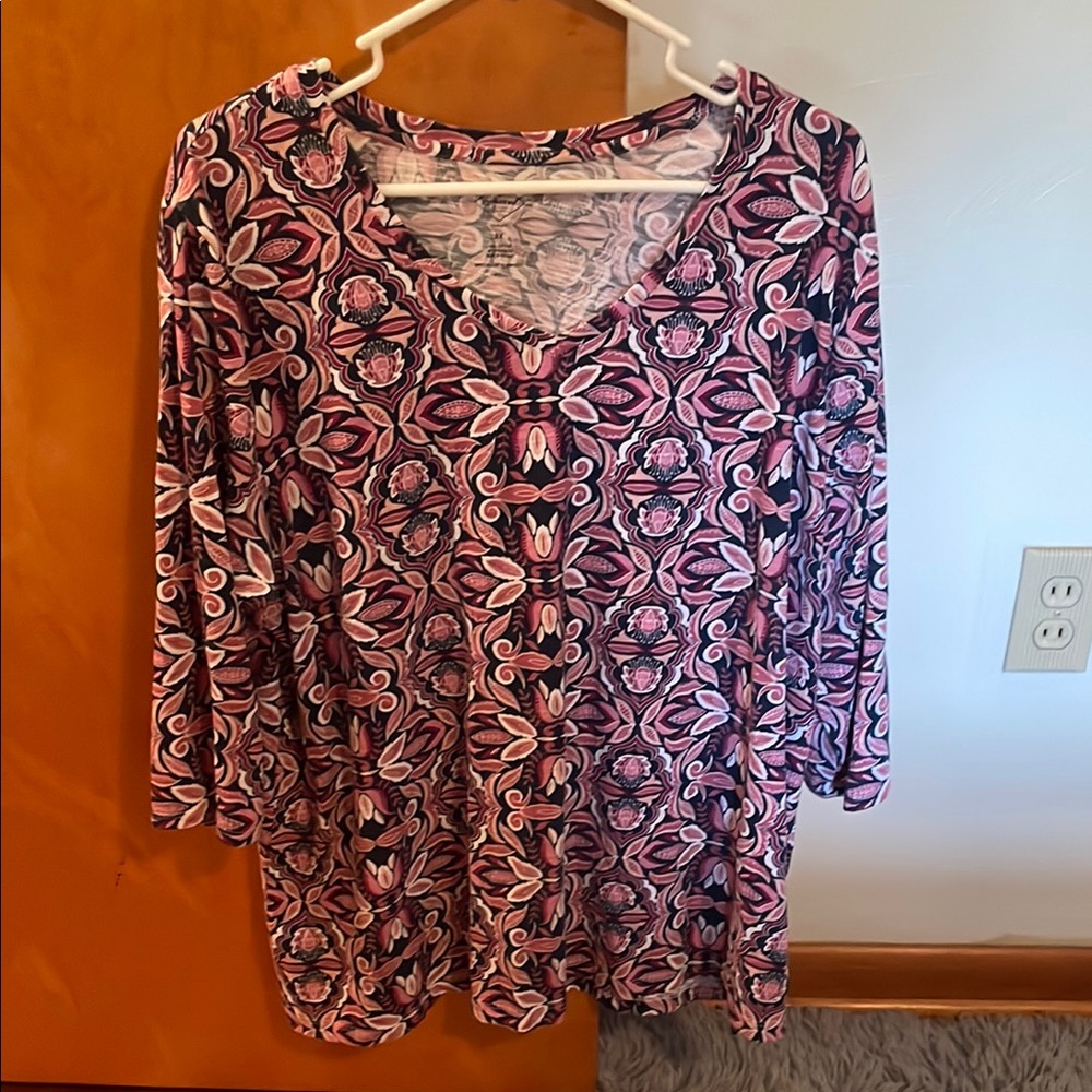 St. John's Bay Purple and Red Blouse with 3/4 Sleeves